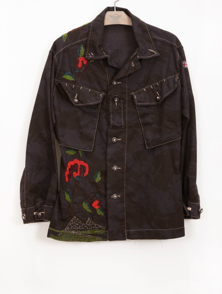 BURNING TORCH Womens Beaded Military Jacket Size M L