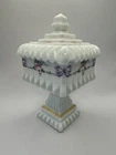 VTG MCM Westmoreland Milk Glass Hand Painted Roses Bows Wedding Box Candy Dish