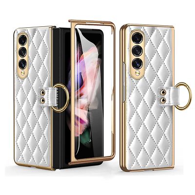 Luxury Case For Samsung Galaxy Z Fold5 4 3 Leather Shockproof + Ring Stand Cover