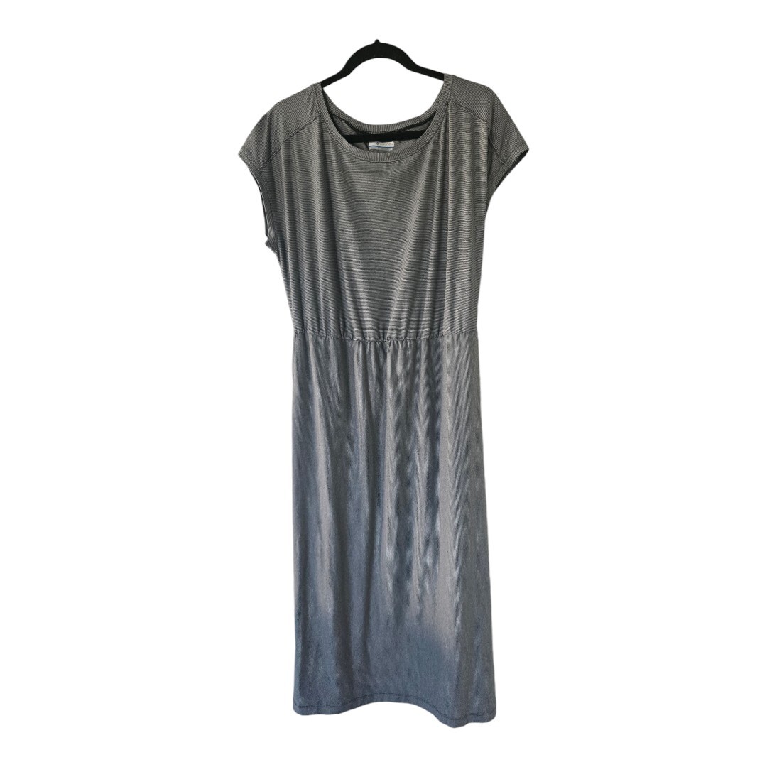 Columbia Maxi Dress Womens Sz L Gray Smocked Waist Lightweight Excellent-image