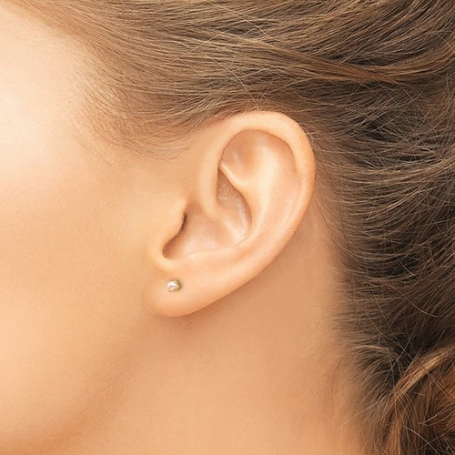 Inverness Real 14kt Yellow Gold 3mm Pink Simulated Pearl Post Earrings - Picture 3 of 6