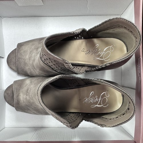 Fergie Harrison Suede Leather Doe Open Toe Bootie Block Heel Size 11 M - Picture 7 of 11