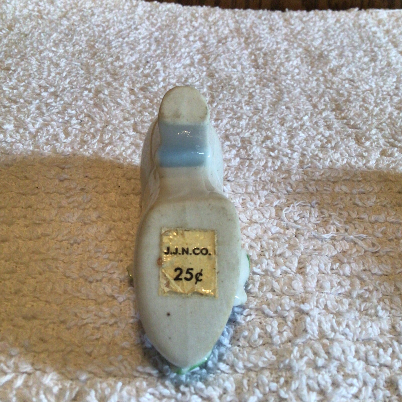 PANTOFOLA D’ORO Coppia di pantofole porcellana Giappone occupato vintage rosa blu J.J.N. Co