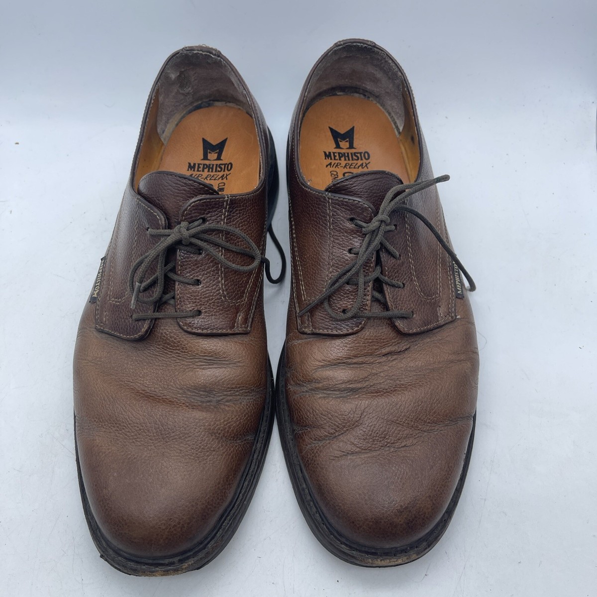 Mephisto Marlon Chestnut Pebble Grain Leather Oxford Shoes 