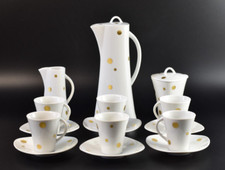 Weimar Porzellan Mokka Service Serie Mekka goldene Punkte Mid Century Design