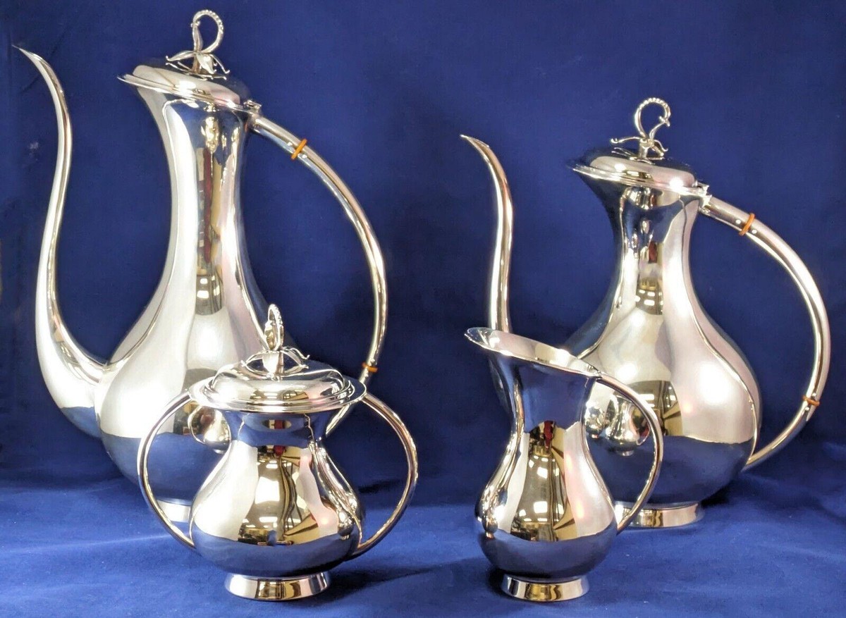1962 sterling silver mid century modern 4pc tea and coffee set by