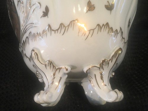 7,75 Zoll Limoges France Jardiniere Fußvase handbemalt weiß & gold Szene - Bild 19 von 23