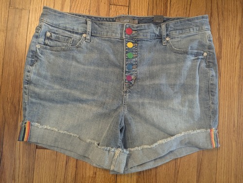 Torrid Shorts Women's 16 Denim Rainbow Color Button Fly Stretch Cuffed Hem
