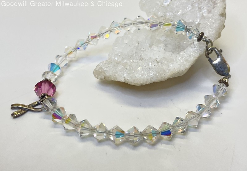 Artisan 925 Sterling Beaded Clear Aurora Borealis Bracelet 9.1g
