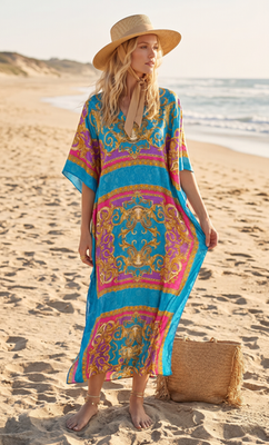 Vintage SANTE Kaftan Dress M Shoulder Pads Baroque Print Resort Caftan  Opaque | eBay