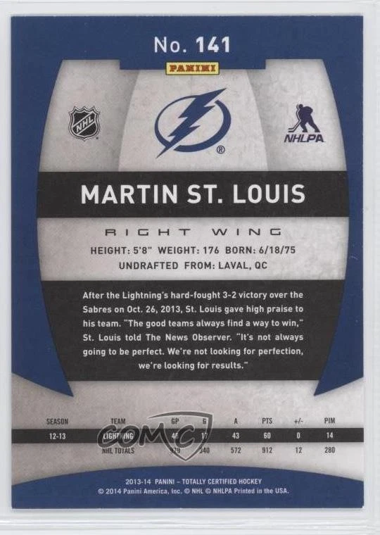 2013-14 Totally Certified Martin St Louis #141 HOF - Image 2 of 2