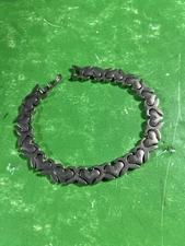 Vintage 925 Solid Sterling Silver Hugs And Kisses Heart Bracelet 8 Inches