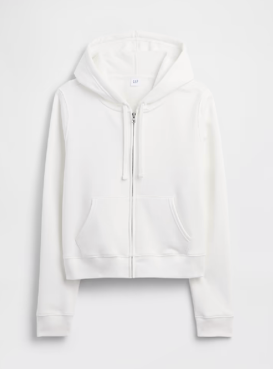 Gap Cropped Fleece Full Zip Hoodie Off White Womens Size Medium New
