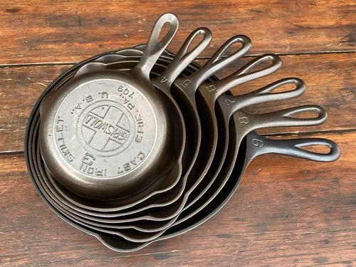 Griswold Cast Iron Matching Slant EPU Logo Skillet Set 3-9