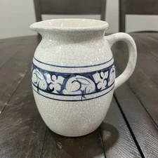 Potting Shed Jug Pitcher Dedham Pottery Crackle Glaze Bunny 5.75” 1986