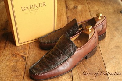 Barker Tan Brown Burnished Ostrich Shoes Loafers Mens UK 9.5 US 10.5