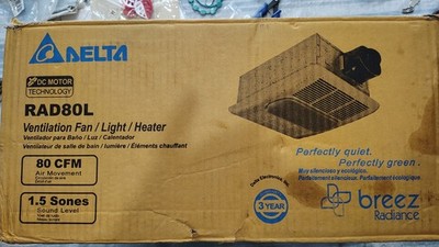 Delta Exhaust Bathroom Fan 80 CFM Ceiling LED Light Heater Vent Quiet Vent LED
