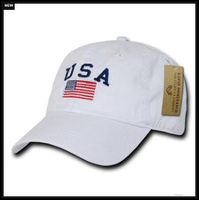 Baseball Cap White Cotton Sliding Buckle Adjustable Low Crown Curved Visor Flag