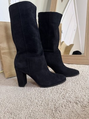 Lauren Ralph Lauren Artizan Suede Knee High Black Pull On Pointed Toe Boot