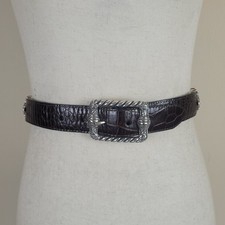 Brown Leather Belt Lg Black Croc Embossed Western Boho Reversible Rodeo Cowgirl