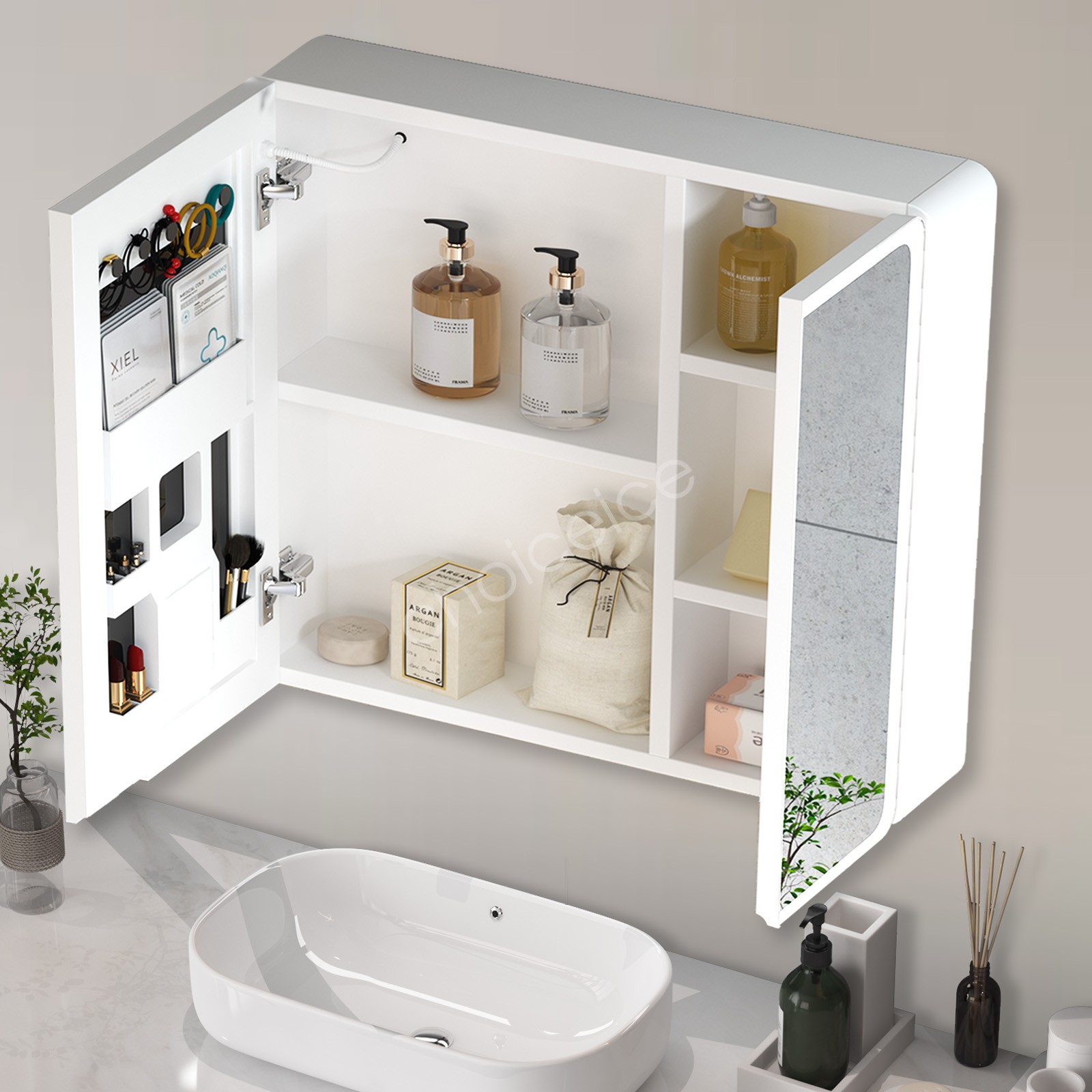 Lighted Medicine Cabinet with Mirror Wall Mounted Bathroom Cabinet LED Lights.