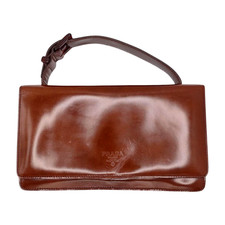 PRADA Spazzolato Patent Leather Mini Handbag Brown Vanity Evening Bag Vtg Italy