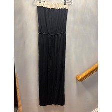 J Crew Black Strapless Maxi Dress Belted Beige Trim Modals Spandex M