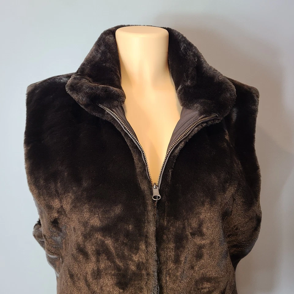 Chaleco de piel sintética reversible de colección para mujer talla marrón chocolate esposa mafia Y2K años 90 retro Foto 2 de 4