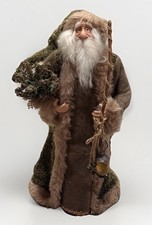 Old World Woodland Rustic Santa Clause Figurine In Fur Trimmed Robe 13” Decor