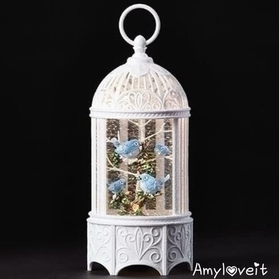 Confetti Lites Roman Bluebird Cage Lighted Shimmer Figurine Swirling Glitter New