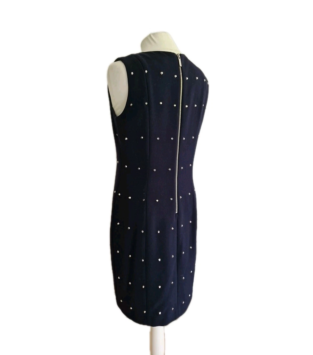 Abito tubino donna Michael Kors blu navy rivettato senza maniche. Taglia UK 12 US 8.