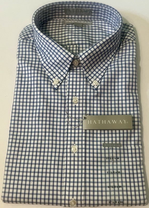 Men’s Hathaway L/S Shirt. 17.5x34. NWT. Navy/White Checker. MSRP $69.50 L@@K