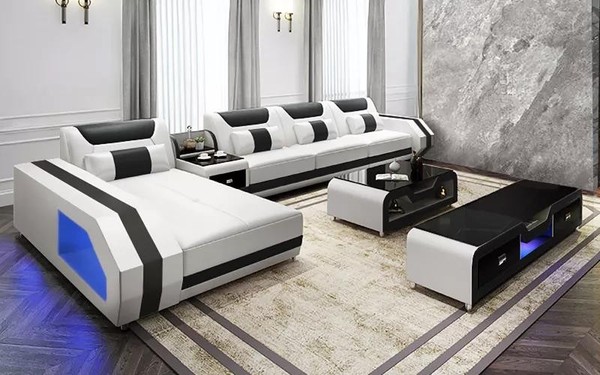 Ecksofa Polster Ecksofa Lform Couchtisch Modernes Sofa Wohnlandschaft 2Tlg. Neu-image