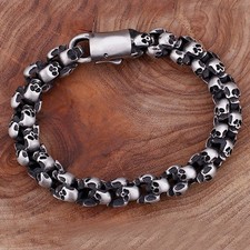 12mm HEAVY Men 316L Stainless Steel Bracelet Gothic Skull Link Wristband Chain