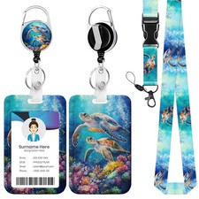 Sea Turtles ID Badge Holder with Lanyards, Detachable Lanyards