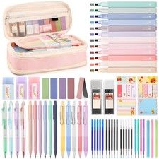 DazSirit 62 PCS Aesthetic Stationery Set with Foldable Pencil Case (Pink)