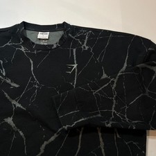 Mens Gymshark Power Crew Sweatshirt Black Marble Print Size L