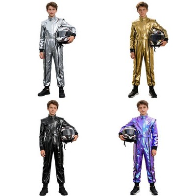 Boys Rompers Racing Bodysuit Elastic Belt Jumpsuit Metallic Uniform One Piece