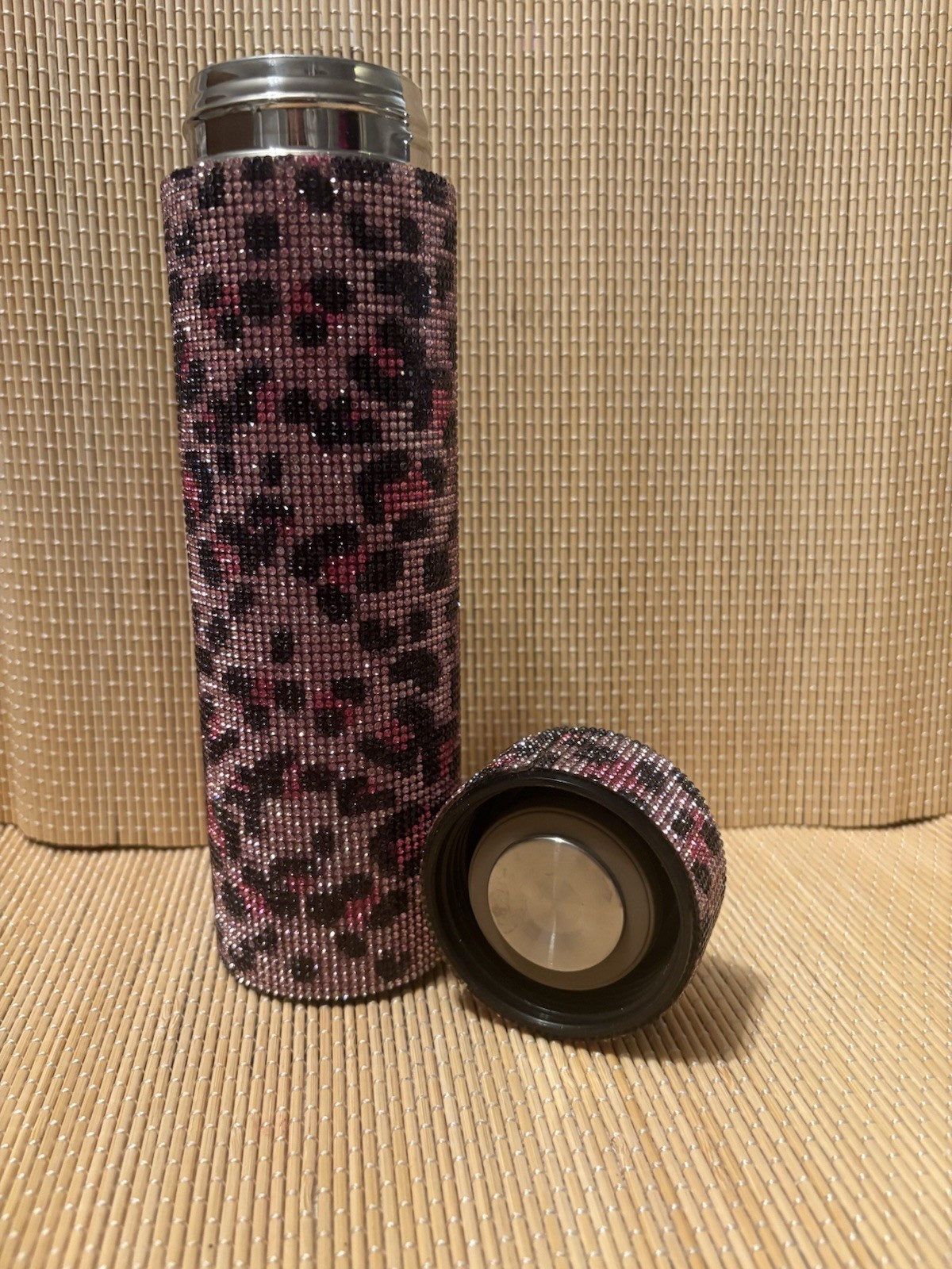 Rhinestone-encrusted Thermal Water Bottle Stainless Steel Water Bottle Pink