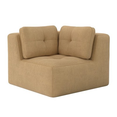1 Seat Camel Corduroy Ottoman Modular Sofa No Assembly Ergonomic Curved Armrest