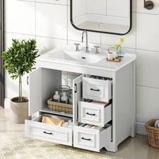 HOOBRO Bathroom Vanity with Sink Modern Storage Cabinet with Ceramic Countertop