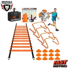 20ft Agility Ladder Speed Training Set|12 Cones, 4 Hurdles, Parachute, Jump Rope