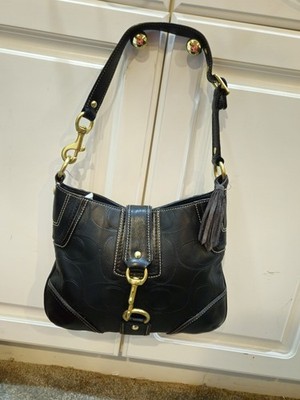 Coach Hamptons Signature Embossed Leather Brown Shoulder Hobo Bag