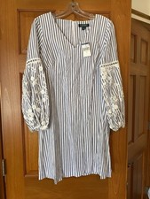 Lauren by Ralph Lauren Women's Lucinda Striped Day Dress Size 4 Blue White NEW