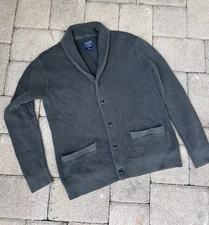 ABERCROMBIE AND FITCH MENS L BUTTON FRONT SHAWL COLLAR CARDIGAN POCKETS GrANDPA
