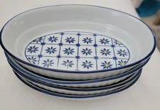 Porcelain Mini Casserole Dish Ovals 4 Set Blue/white