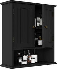 Black Wall Cabinet, Small, 2-Door Medicine Cabinet with Adjustable Shelves, over
