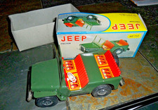 Vintage 1970's Friction ARMY Jeep MF722 in Box 6 1/2" Long TIN TOY
