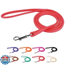 CollarDirect Rolled Leather Dog Leash 4ft, Soft Padded Training Leather Dog L