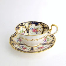 B190 / 6773 by Aynsley Cup & Saucer(s) Cobalt Panel Fruit Floral Bouquet